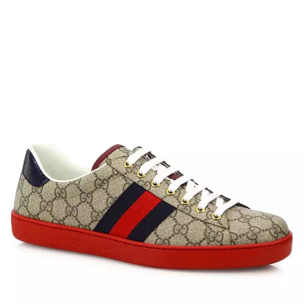Gucci men’s GG supreme web logo monogram ace low top sneakers NEW